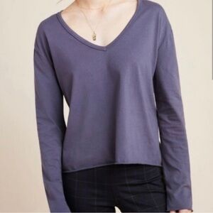 Anthropologie T.La Long Sleeve Leidy V-Neck Gray Tee Size Medium